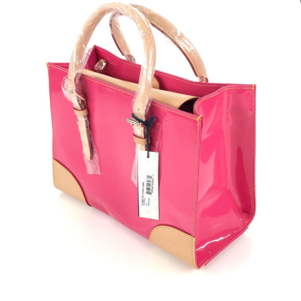 NWT DOONEY AND BOURKE PATENT JANINE ORCHID FUCHSIA AND BEIGE SATCHEL BAG